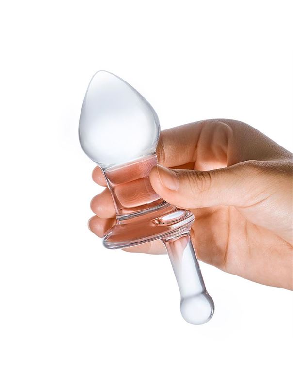 Прозрачный стеклянный анальный плаг с ручкой Glass Juicer (12,7 см)
