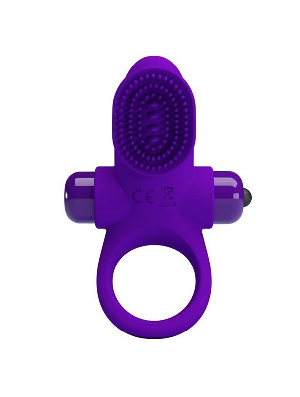 Фиолетовое эрекционное виброкольцо в клиторальной щеточкой Vibrant Penis Ring II