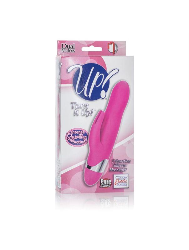 Вибромассажер с клиторальной стимуляцией Turn it Up! 7-Function Silicone Massager - 20,3 см.