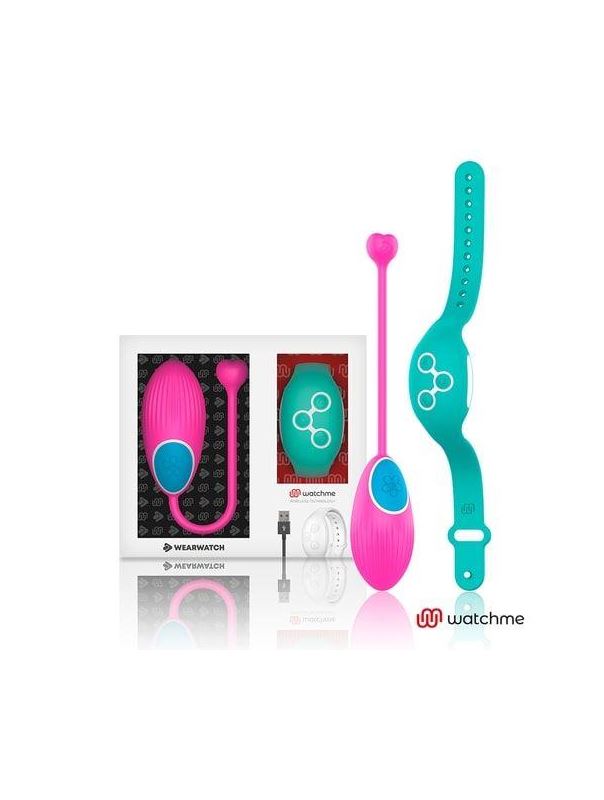Розовое виброяйцо с зеленым пультом-часами Wearwatch Egg Wireless Watchme
