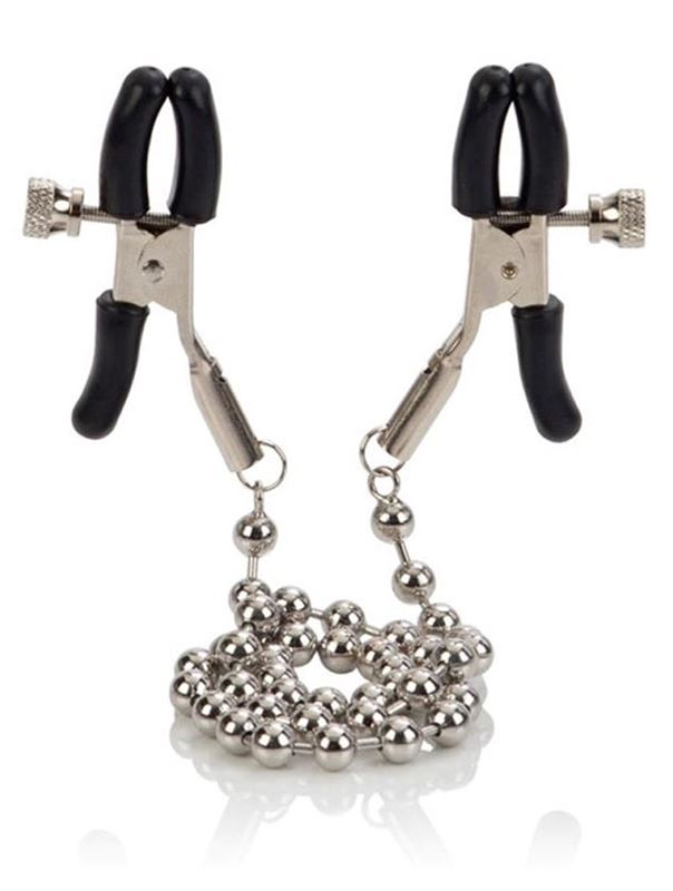 Цепь с зажимами для сосков Silver Beaded Nipple Clamps