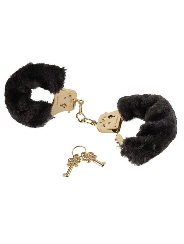 Наручники с чёрной меховой опушкой GOLD DELUXE FURRY CUFFS