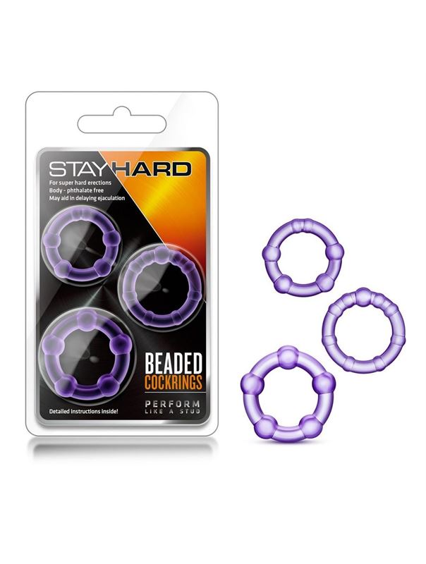 Набор из 3 фиолетовых эрекционных колец Stay Hard Beaded Cockrings