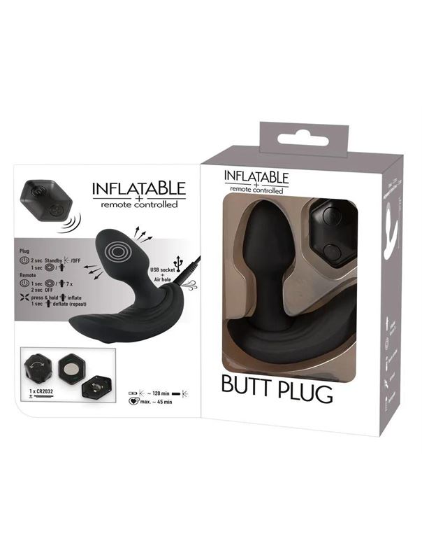 Черный вибростимулятор простаты Butt Plug с функцией расширения (10,7 см)