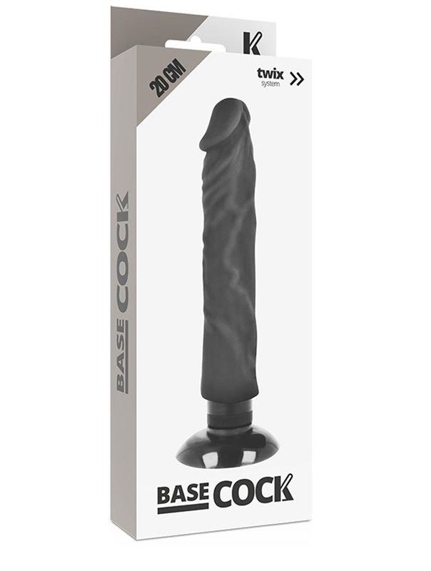 Черный вибратор на присоске Basecock Realistic Vibrator 2in1 (20 см)