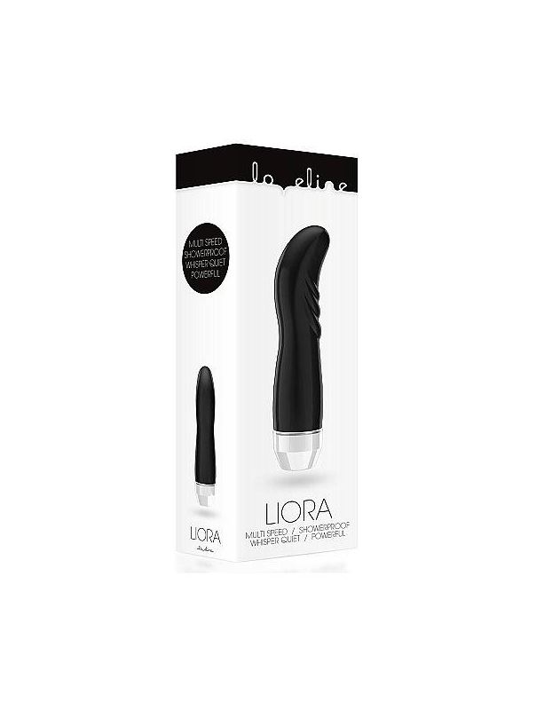 Чёрный вибратор Liora с изогнутой головкой - 15,1 см.