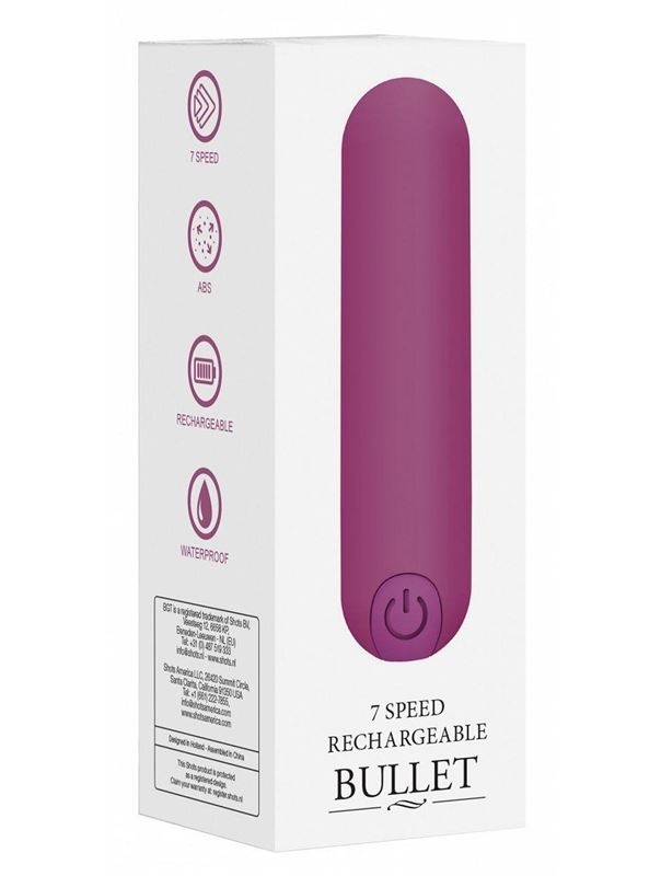 Фиолетовая перезаряжаемая вибропуля 7 Speed Rechargeable Bullet (7,7 см)