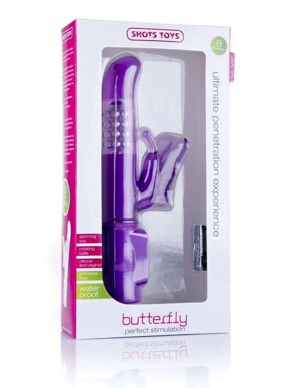 Фиолетовый вибратор Hi-Tech Butterfly с клиторальной бабочкой (22,8 см)