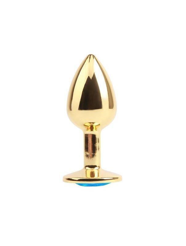 Золотистая анальная пробка со стразом Blue Gem Anal Plug (7,1 см)