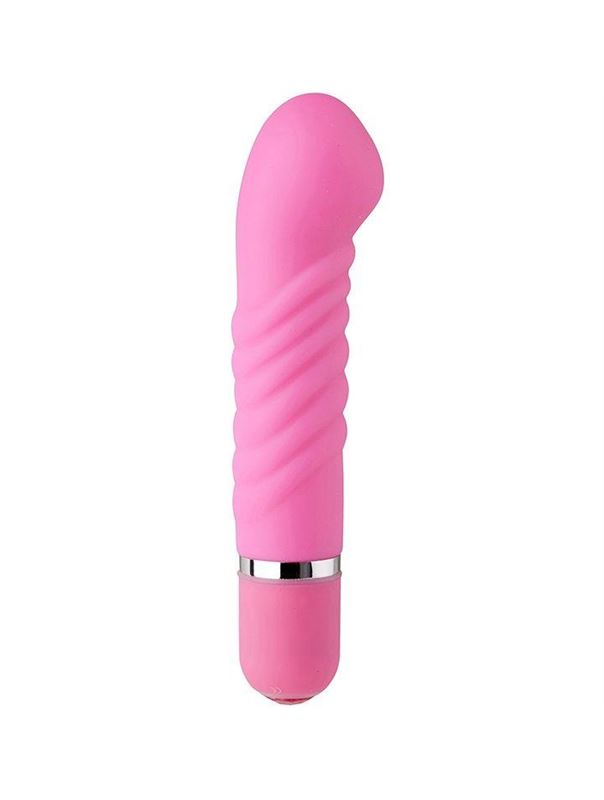 Розовый мини-вибратор с увеличенной головкой и рёбрами NEON FANTASY STICK PINK - 11 см.