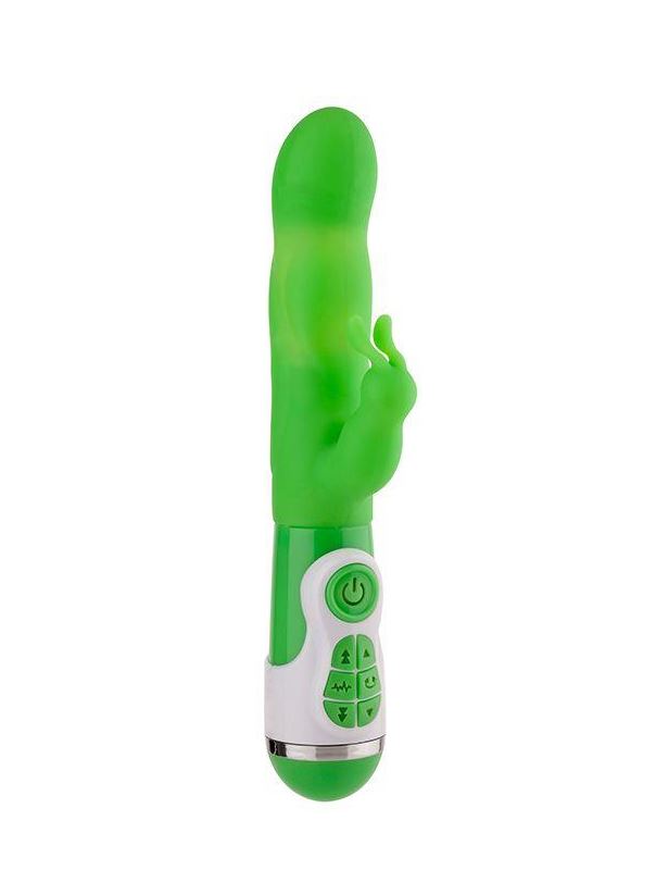 Зеленый вибратор INSTYLE DUO VIBRATOR 5.5INCH с клиторальным стимулятором (14 см)