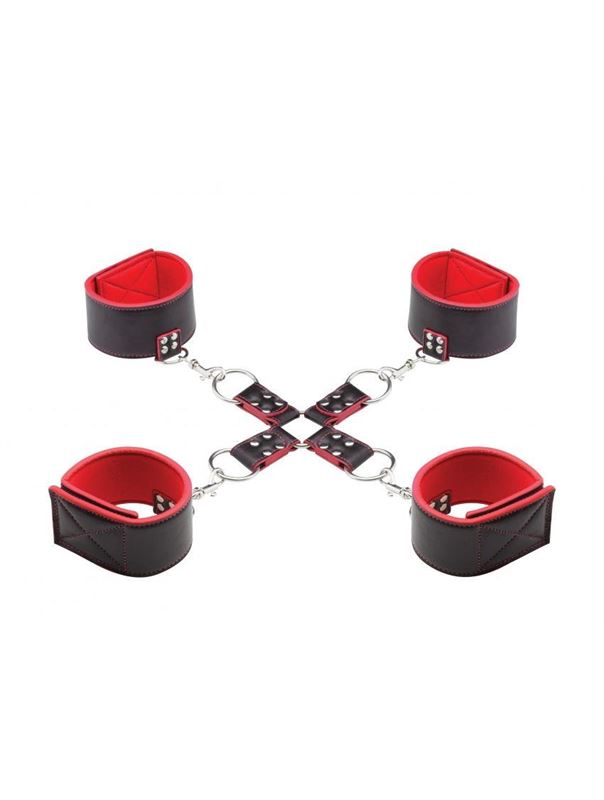 Чёрно-красный двусторонний комплект для бандажа Reversible Hogtie