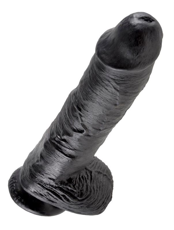 Реалистичный чёрный фаллоимитатор-гигант 10" Cock With Balls (25,4 см)
