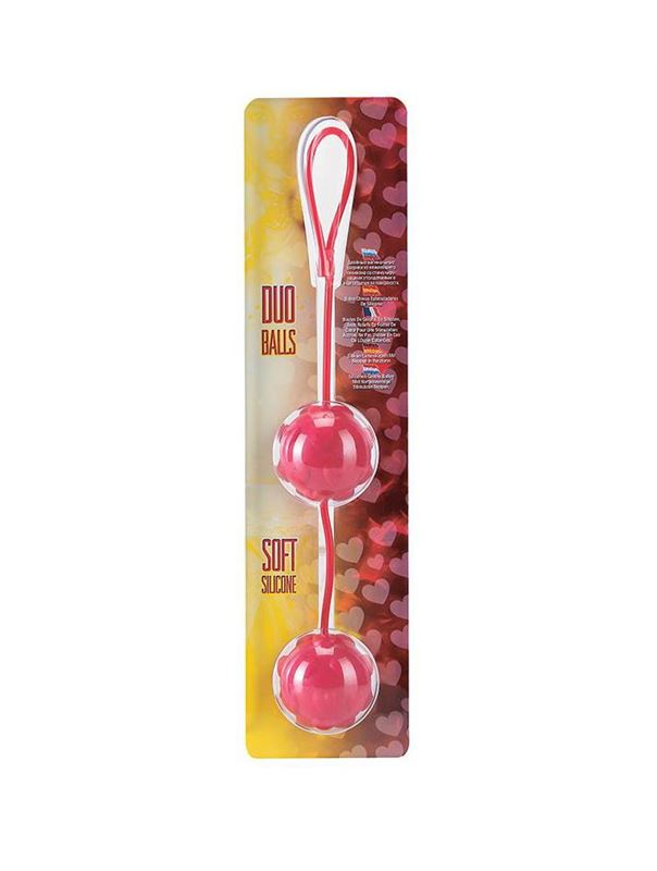 Красные вагинальные шарики с сердечками DUO BALLS (3,5 см)
