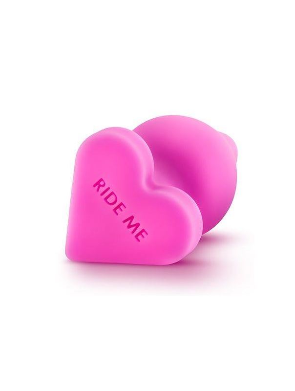 Розовый анальный плаг с основанием-сердечком NAGHTIER CANDY HEART RIDE ME - 10,6 см.