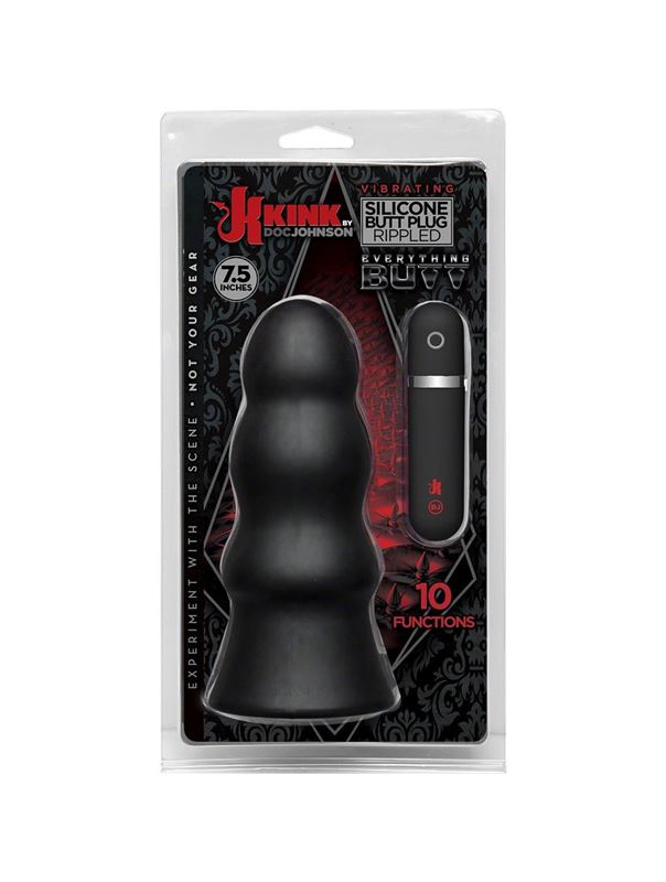 Анальная вибропробка Kink Vibrating Silicone Butt Plug Rippled 7.5 - 19 см.