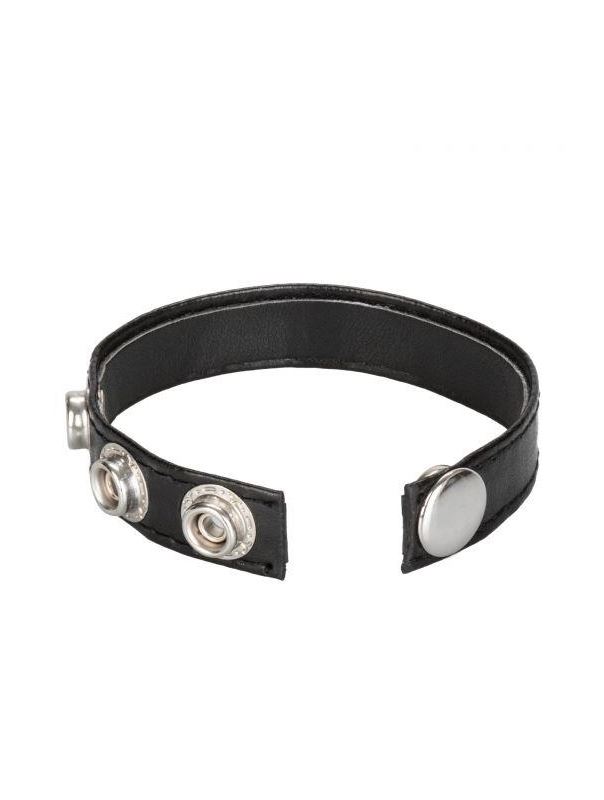 Черная кожаная утяжка для пениса Leather 3-Snap Ring