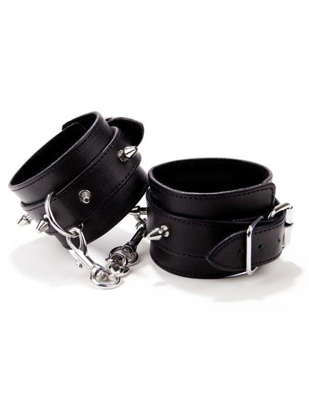 Чёрные кожаные наручники с шипами Spiked Leather Handcuffs