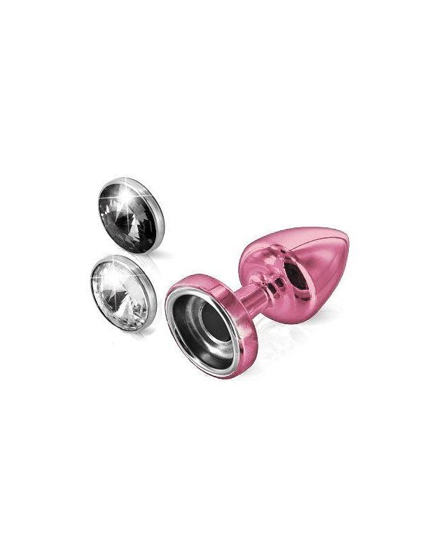 Розовый анальный плаг Anni Magnet T1 pink Cristal/black с 2 заменяемыми кристаллами