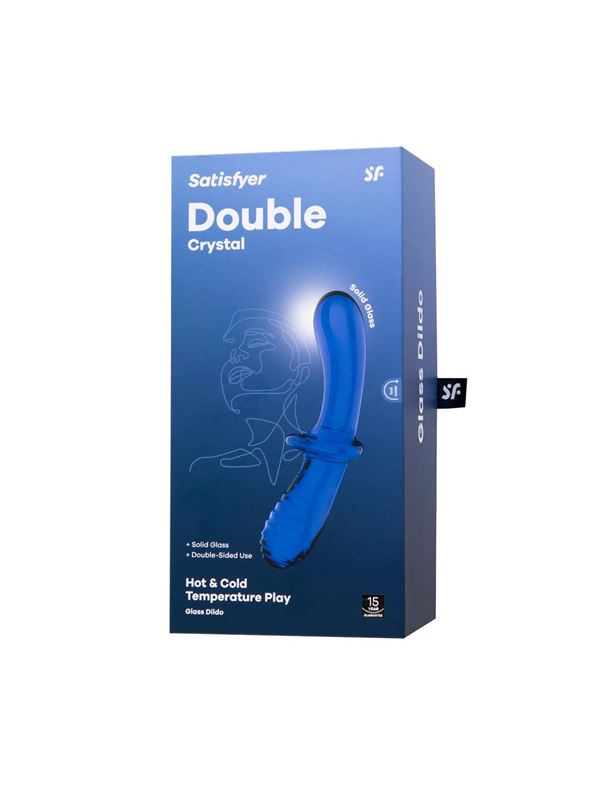 Синий двусторонний стеклянный фаллоимитатор Double Crystal (19,5 см)