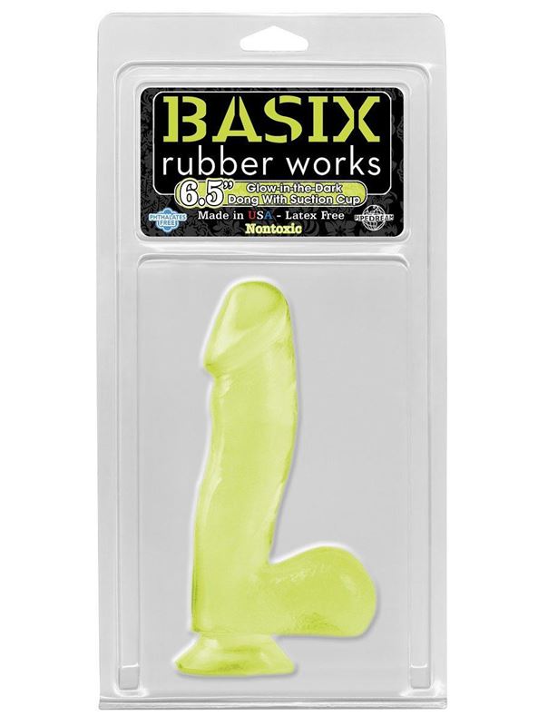 Светящийся в темноте фаллоимитатор с присоской Basix Rubber Works 6.5 Dong with Suction Cup - 17,8 см.
