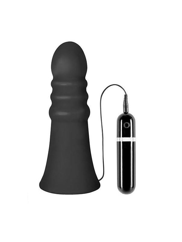 Большой чёрный анальный вибратор MENZSTUFF VIBRATING BUTTCRASHER RIBBED - 20 см.