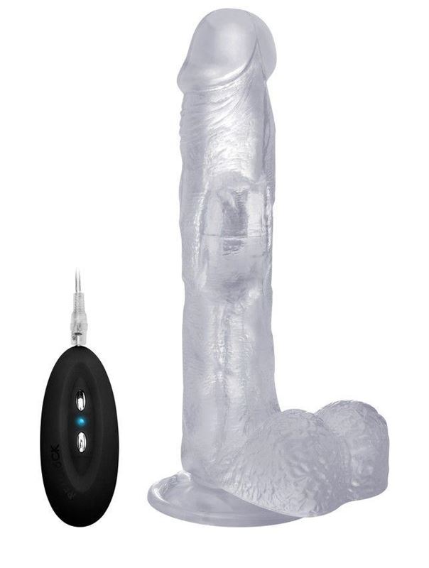 Прозрачный вибратор-реалистик Vibrating Realistic Cock 9 With Scrotum - 23,5 см.
