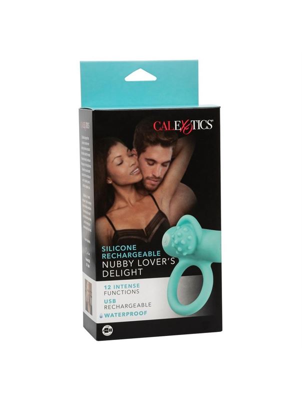 Аквамариновое эрекционное виброкольцо Silicone Rechargeable Nubby Lover’s Delight