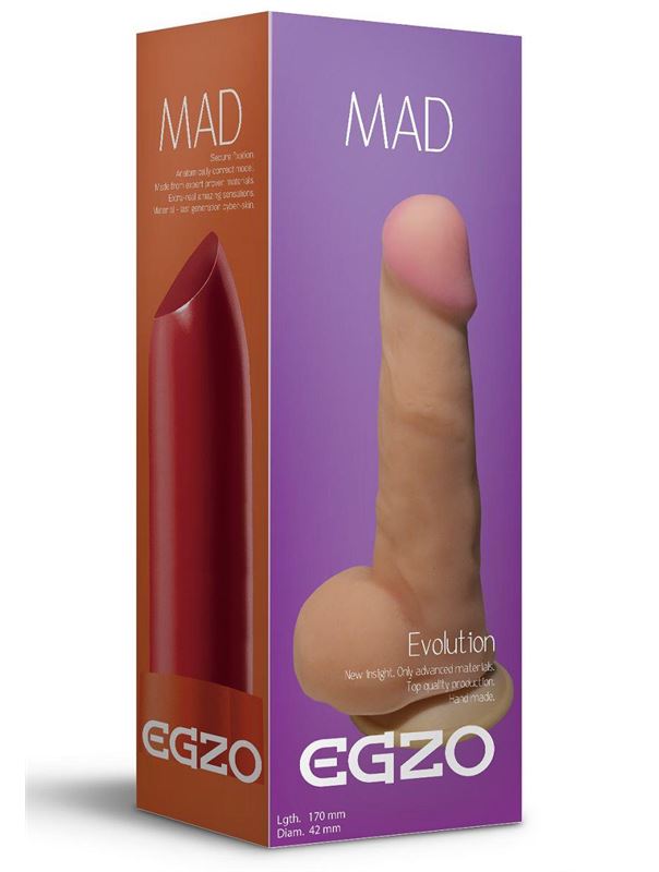 Телесный фаллоимитатор Mad Lipstick с мошонкой и подошвой-присоской (17 см)