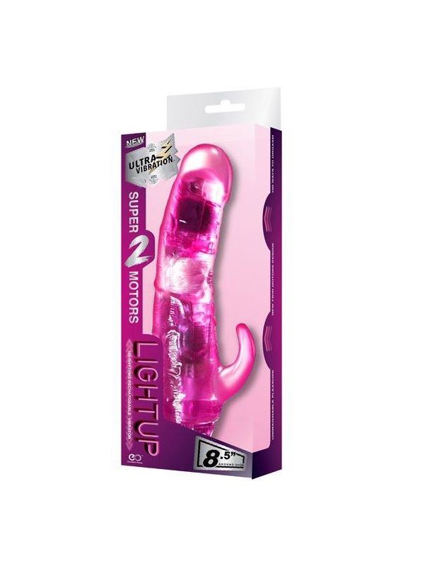 Розовый вибратор LIGHT UP с подсветкой и 2 моторами (17 см)