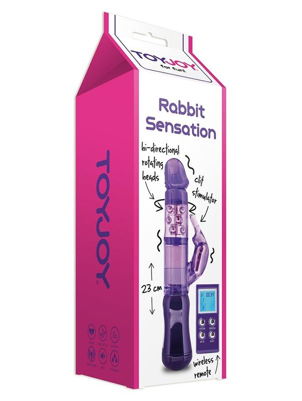 Фиолетовый вибратор-ротатор RABBIT SENSATION REMOTE с пультом ДУ - 23 см.