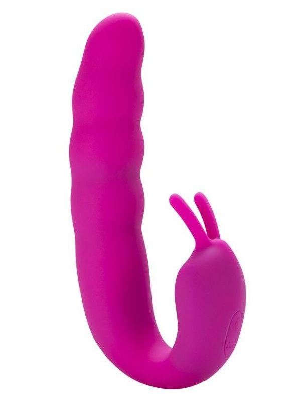 Розовый вибратор Ribbed Dual Stimulator with Rolling Ball (17 см)