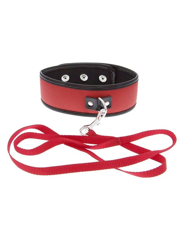 Красно-чёрный ошейник из полиуретана с поводком Collar and Leash