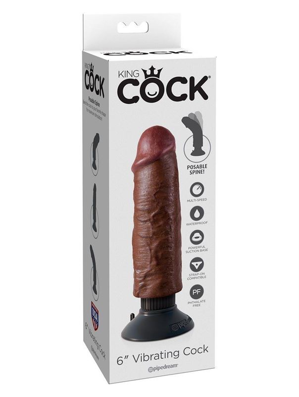 Коричневый вибратор 6 Vibrating Cock - 17,8 см.