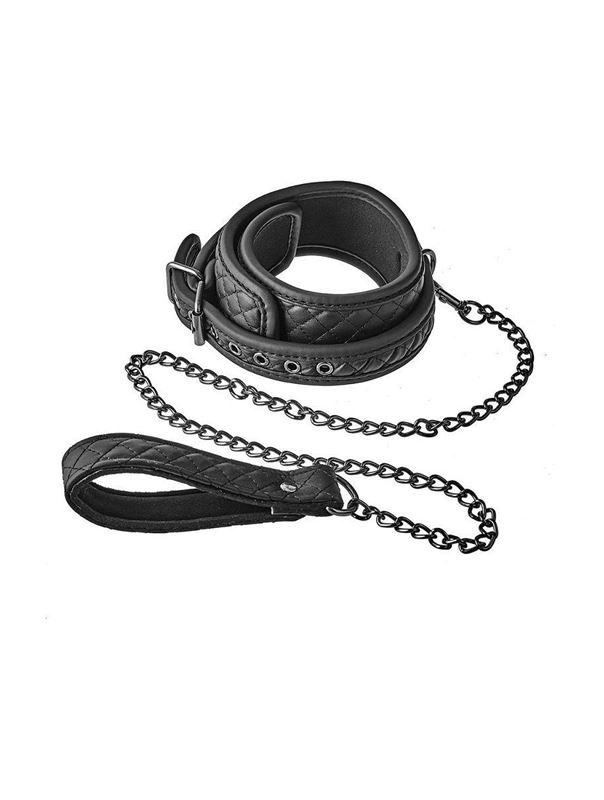 Черный ошейник с поводком COLLAR LEASH DIAMOND