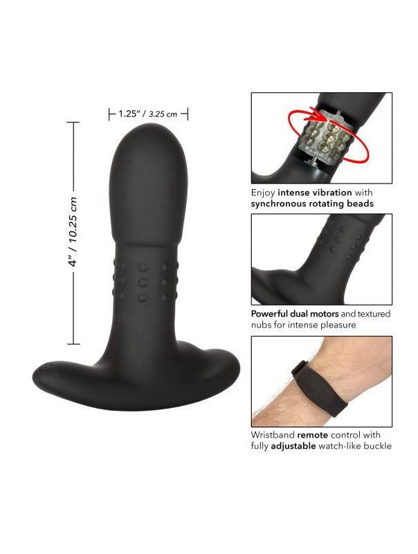 Черный массажер простаты с браслетом-пультом Eclipse Wristband Remote Beaded Probe - 12,75 см.