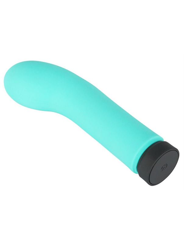 Бирюзовый мини-вибратор Power Vibe Curvy с загнутой головкой (12 см)