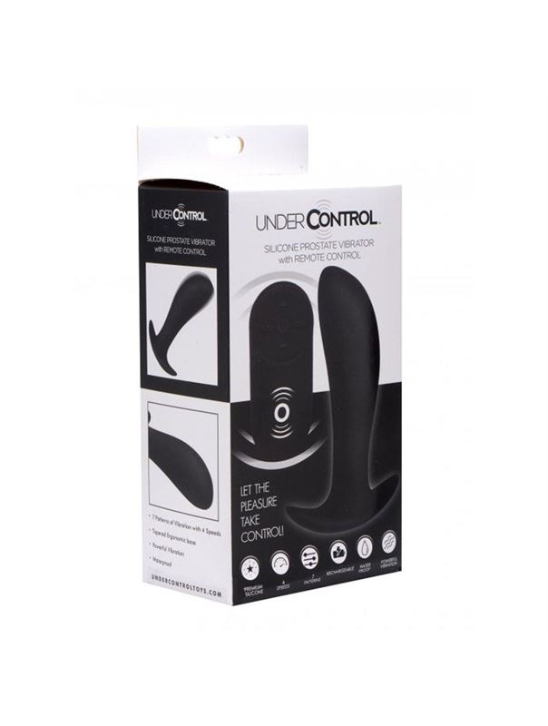 Черный стимулятор простаты с вибрацией и пультом Silicone Prostate Vibrator with Remote Control (12 см)