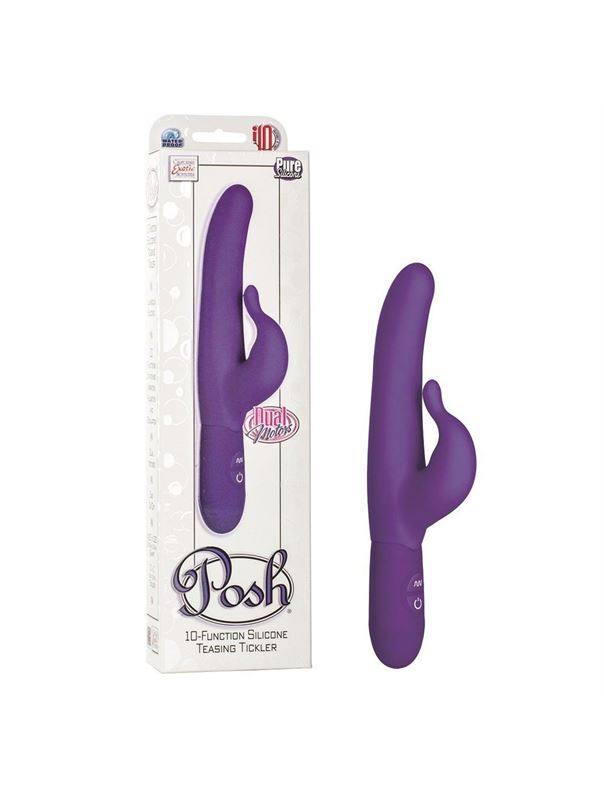 Фиолетовый водонепроницаемый силиконовый вибратор Posh 10-Function Silicone Teasing Tickler - 20 см.