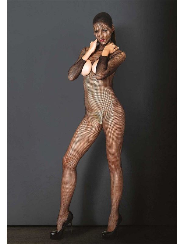 Чулок-сетка на все тело с вырезами HOODED FISHNET BODYSTOCKING