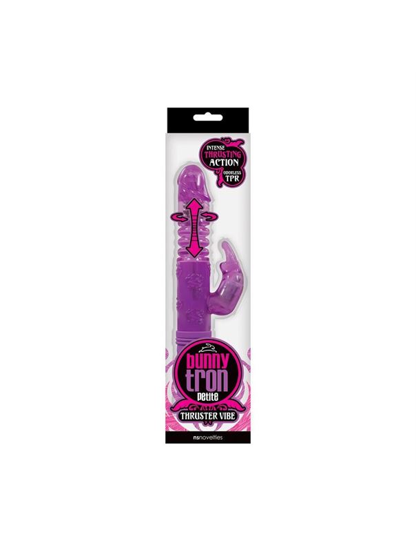 Фиолетовый вибромассажер с клиторальной стимуляцией BunnyTron Petite Thruster Vibe - 25 см.