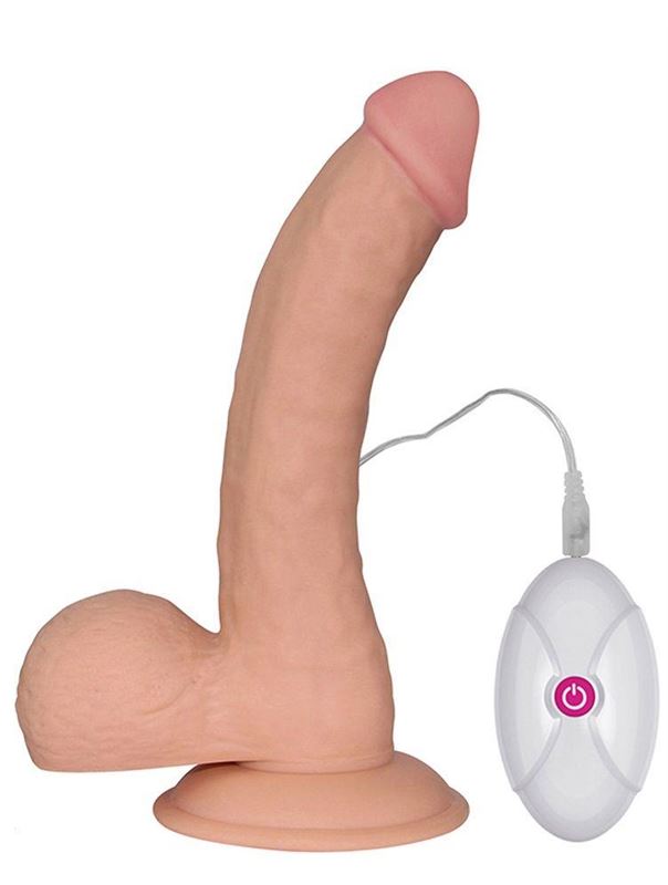 Телесный вибратор Ultra Soft Dude 8.8 с пультом управления (20 см)