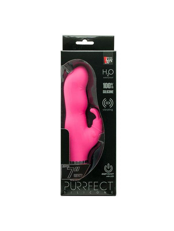 Розовый вибратор PURRFECT SILICONE DELUXE DUOVIBE с клиторальным стимулятором (17,5 см)