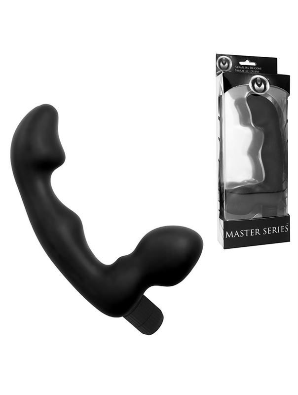 Безремневый черный страпон со стимуляцией G-точки Karma Strapless G-Spot Vibe - 16,5 см.