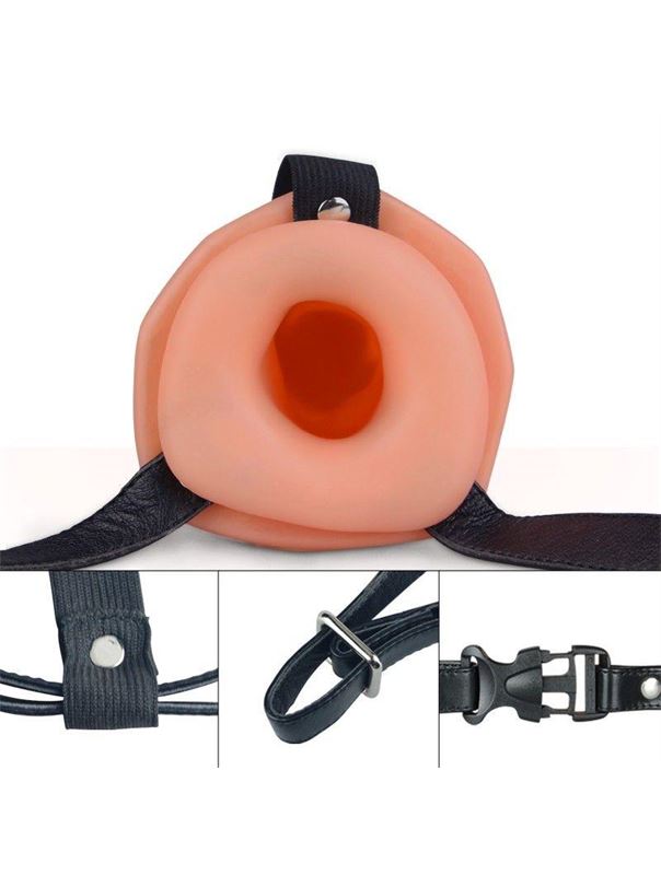 Телесный универсальный полый страпон Unisex Hollow Strap On - 17 см.