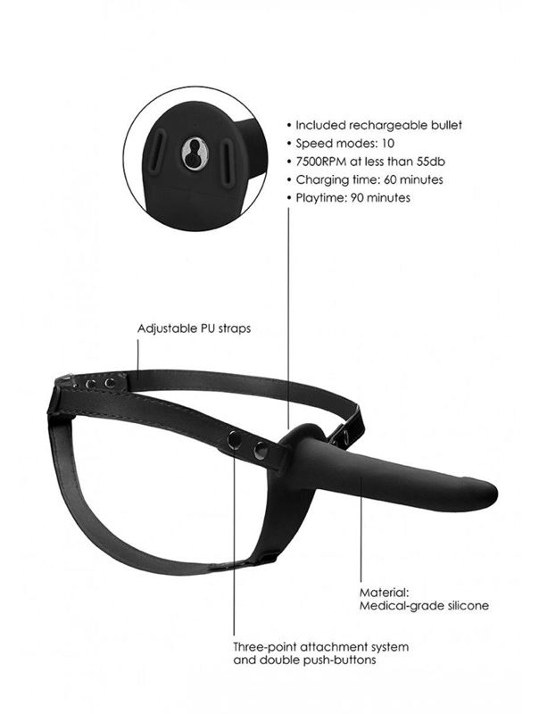 Черный вибрострапон Silicone Strap-On Adjustable - 15,5 см.