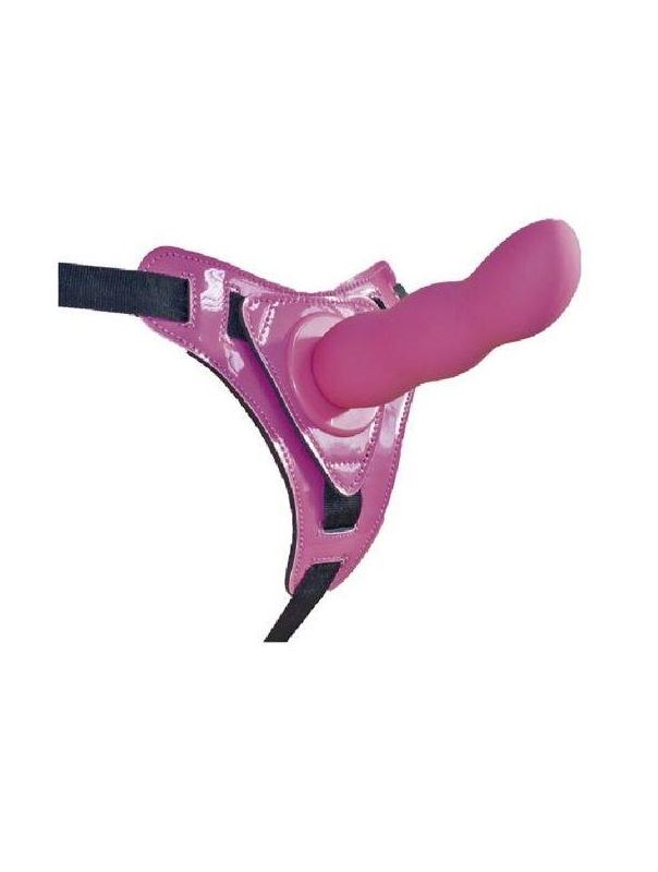 Розовый страпон на трусиках Curved Dong - 13,5 см.