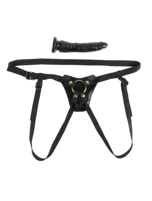 Чёрный с золотом женский страпон Designer Strap-On (18 см)