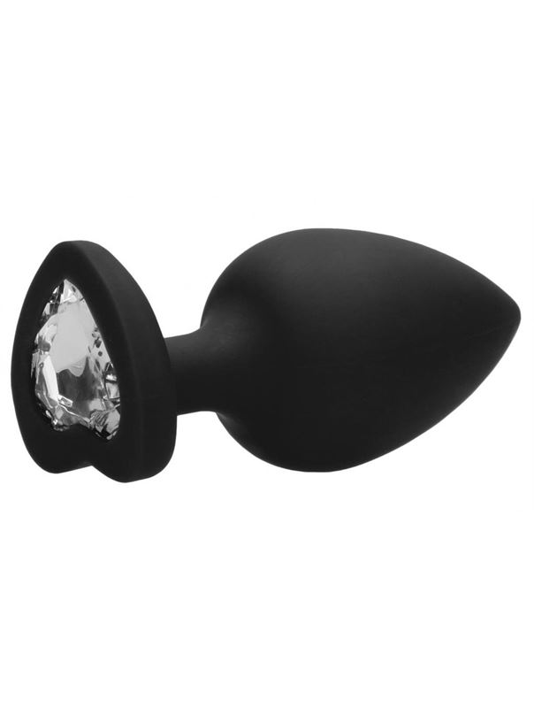 Черная анальная пробка с прозрачным стразом Extra Large Diamond Heart Butt Plug (9,5 см)