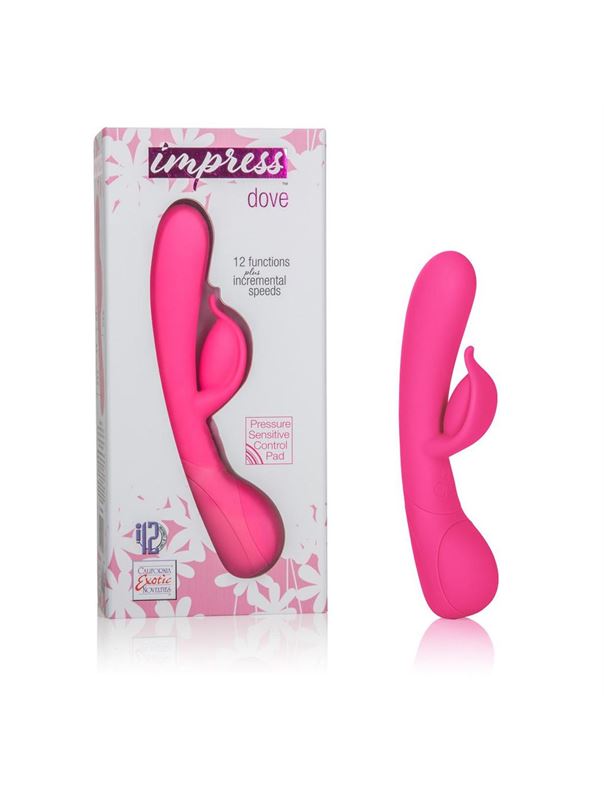 Розовый вибромассажер Impress Dove со стимуляцией клитора - 18 см.